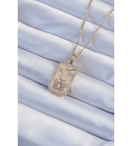 316L Çelik Zincir Altın Renk Lila Zirkon Taşlı Tarot Kolye 5886 - HPSBYI5201-3902