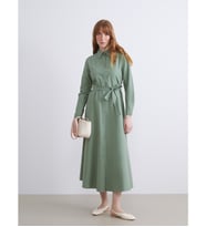 LCWAIKIKI Classic Yeşil Büyük Beden Beli Kuşaklı Poplin Gömlek Elbise