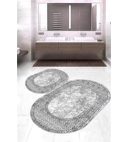 Dijital Baskılı Kaymaz Taban Yıkanabilir Oval 2'li Klozet Takımı Banyo Paspası NOKZ-SD-663 (Gri)