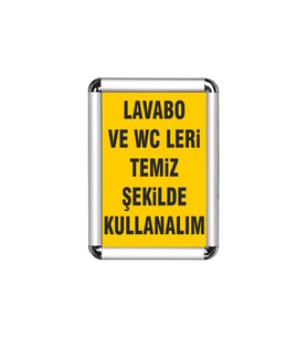 Lavabo ve Wc Temiz Kullan A3 Cerceveli Uyarı ve Yönlendrime Levhası
