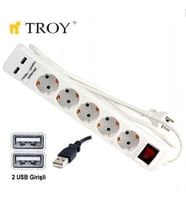 TROY 24025 USB Girişli Beşli Grup Priz ve Uzatma Kablosu (Çok Renkli)