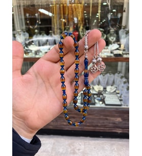 Sarı Hüzmeli Sürmeli Toz Kehribar Tesbih