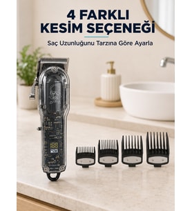 Saç Kesme ve Tıraş Makinesi 4 Kılavuz Taraklı Ayarlanabilir Bıçaklı LCD Ekranlı Şarj Edilebilir Profesyonel Tasarım