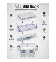 Mey İthalat® Valiz Tipi Katlanabilir Piknik Masası 4 Tabureli Taşınabilir Kamp Masası