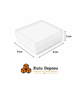 9x9x3 cm Asetat Kapaklı Takı Kutusu-Beyaz (DEMONTE) (50 ADET)