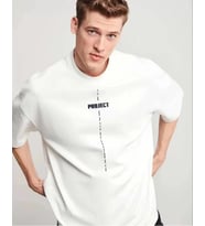 pilelistore- Unisex Bisiklet Yaka Baskılı Oversize T-Shirt - Beyaz