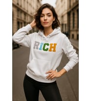 Kadın Ekru 2 Iplik Kapüşonlu Sweatshirt Baskılı Oversize Sweatshirt