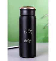 Kişiye Özel Dijital Göstergeli 500 ML Akıllı Hello Kitty Baskılı Termos - Sıcak Soğuk İçecek Şişesi (Siyah)