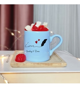 Aşk Love Tasarımlı Kişiye Özel Mavi Türk Kahvesi Fincanı