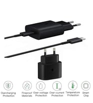 Samsung Galaxy M56 5G Uyumlu Type-C Ultra Hızlı Şarj Cihazı 22.5W 3.0 Amper (Adaptör Ve Kablo) (Siyah)