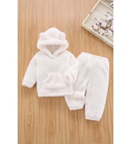 Unisex Bebek Çocuk Kışlık Peluş Welsoft Kapüşonlu 2'li Alt Üst Takım - Somon