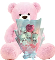 Premium 90 cm Peluş Ayı ve Kalp Balonlu Romantik Pembe Peluş Ayıcık Buketi