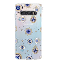 PrintiFy Samsung Galaxy S10 ile Uyumlu Nazar Boncuğu 5  Kamera Korumalı Şeffaf Silikon Kılıf