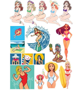 Retro Kadın Sticker Set 2 15 Parça Telefon, Tablet, Defter, Laptop Sticker