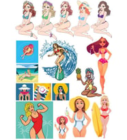 Retro Kadın Sticker Set 2 15 Parça Telefon, Tablet, Defter, Laptop Sticker