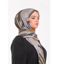 Geometrik Desen Modal Seri Şal Eşarp Askısı İle Birlikte 75x200 Haki Yeşil-75x20