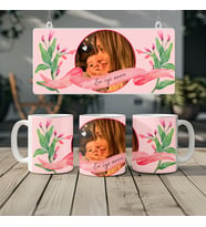 Kişiye Özel Fotoğraflı Kupa Bardak, Çiçekli Pembe Tasarım, Eşe Anneye Sevgiliye Hediye Bardak, 330ml, Beyaz (Doğal Beyaz)