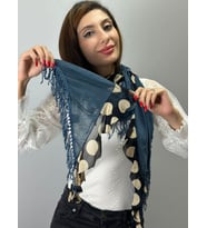TRİKO VE ŞİFON PUANTİYELİ FIRFIRLI KADIN KELEBEK FULAR ŞAL 170X55 CM