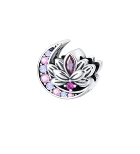 Mor Taşlı Hilal ve Lotus Charm  925 Ayar Gümüş