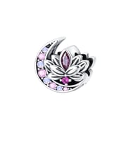 Mor Taşlı Hilal ve Lotus Charm  925 Ayar Gümüş
