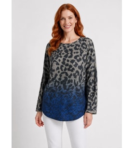 Kadın Leopar Desenli Triko Uzun Kollu Bluz