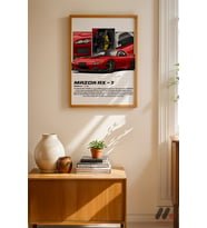 Mazda RX-7 JDM Araba Posteri, Ahşap Çerçeveli Duvar Tablosu - Oto Severlere Özel Hediye
