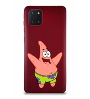Samsung Galaxy A81 Soft Premier Kapak Patrick Yıldız Tasarımlı Silikon Kılıf - Mürdüm (Şeffaf)