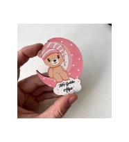 25 Adet Magnet Ambalajlı Ay Üstünde Oturan Kız - Erkek Ayıcık Ahşap Baskı Magnet Pembe-