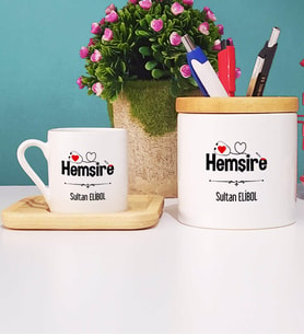 Hemşire Türk Kahvesi Fincanı Ahşap Altlıklı ve Kalemlik