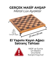 MC33 - Metal Satranç Takımı Çin Antik Figürlü Metal Taşlar – Gerçek Kayın Tahtası - Hediyelik Satranç Takımı - 25x25cm (Kahverengi)