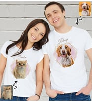 BK Gift Kişiye Özel İki Evcil Hayvan Tasarımlı Beyaz Tişört-2, Sevgiliye Hediye, Arkadaşa Hediye, Trend T-Shirt
