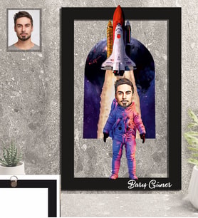 Kişiye Özel Uzay Karikatürlü 3D Ahşap Tablo 30x47 Bay-2