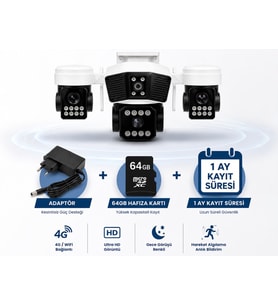 X5tech Rx-95w Wifi 3 Lensli Kablosuz Güvenlik Kamerası +64Gb Hafıza Kartı +Adaptör Kolay Kurulum HAZIR