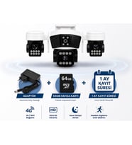 X5tech Rx-95w Wifi 3 Lensli Kablosuz Güvenlik Kamerası +64Gb Hafıza Kartı +Adaptör Kolay Kurulum HAZIR