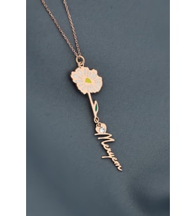 Papatya Silver 925 Ayar Gümüş Rose Kaplama Özel Tasarım Kalp Doğum Taşlı Mineli Nisan Ayı Çiçeği, İsim Kolye