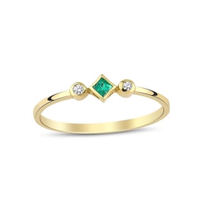 0.02 Karat Pırlantalı Zümrüt Hafif Yüzük PY1493-5