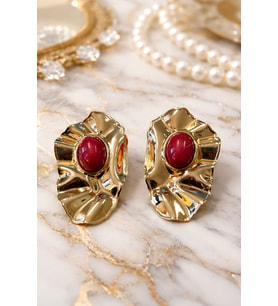 Bordo detaylı çelik zara model gold küpe