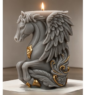 Altın Varaklı Kanatlı Pegasus At Mum Dekoratif El Yapımı Tasarım Mum 10 Cm