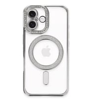 iPhone 16 Plus Kılıf Joke Simli Magneticsafe Kılıf - Gümüş