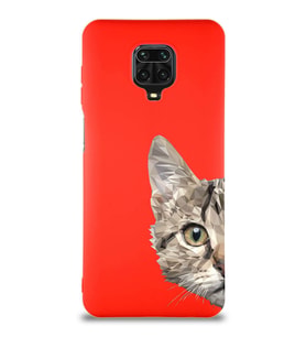 Xiaomi Redmi Note 9S Soft Premier Kapak Catface Tasarımlı Silikon Kılıf - Kırmızı (Şeffaf)