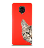 Xiaomi Redmi Note 9S Soft Premier Kapak Catface Tasarımlı Silikon Kılıf - Kırmızı (Şeffaf)