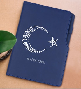 BK Gift Kişiye Özel Kaligrafi Atatürk Tasarımlı Lacivert Termo Deri Not Defteri 15x21cm-1