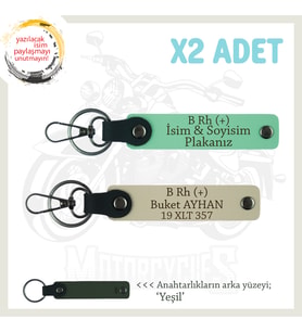 Çok Sevdiğine Özel İsim Plaka, B Rh + Kan Grubu Yazılı Kişisel x2 Anahtarlık Set, Yeşil-S Kahve-Ysl