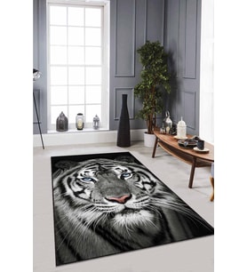 Füme Kaplan Desenli Kaymaz Tabanlı Dekoratif Halı RV318 - 100 x 160 cm