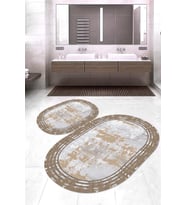Dijital Baskılı Kaymaz Taban Yıkanabilir Oval 2'li Klozet Takımı Banyo Paspası NOKZ-SD-296 (Çok Renkli)