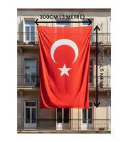 Büyük Boy Türk Bayrağı 300×450 (3m x 4.5m) – Raşel Kumaş, Tok Duruş, Çift Dikiş