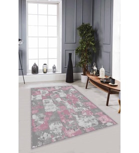 Pembe Vintage Kaymaz Tabanlı Makinede Yıkanabilir Halı SU07 - 100 x 160 cm