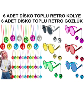 12 Parça Renkli Disko Toplu Retro Parti Seti – 6 Kolye + 6 Gözlük