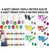 12 Parça Renkli Disko Toplu Retro Parti Seti – 6 Kolye + 6 Gözlük
