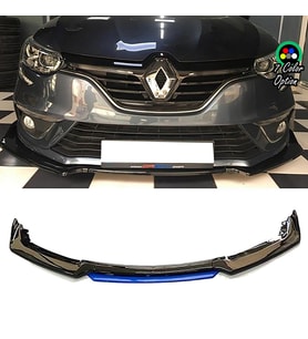 Renault Megane MK4 Mavi Renkli Şeritli Dilli Ön Lip 4 Prç Parlak Siyah ABS 2016 - 2021